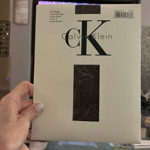 Calvin Klein NWT vintage sheer control top hosiery size large dark brown color